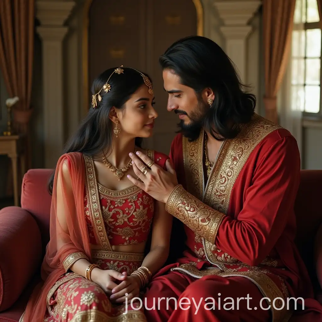 Turkish-Girl-in-Indian-Attire-and-Indian-King-in-Palace-Setting