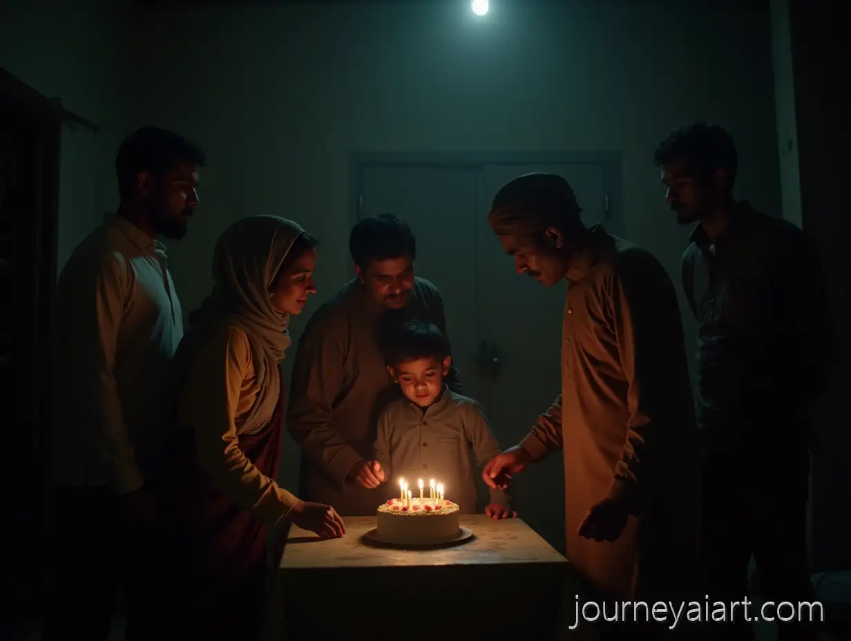 Indian-Muslim-Family-Celebrating-Toddlers-Birthday-in-Dimly-Lit-Cinematic-Room-with-Mysterious-Shadow-Figure