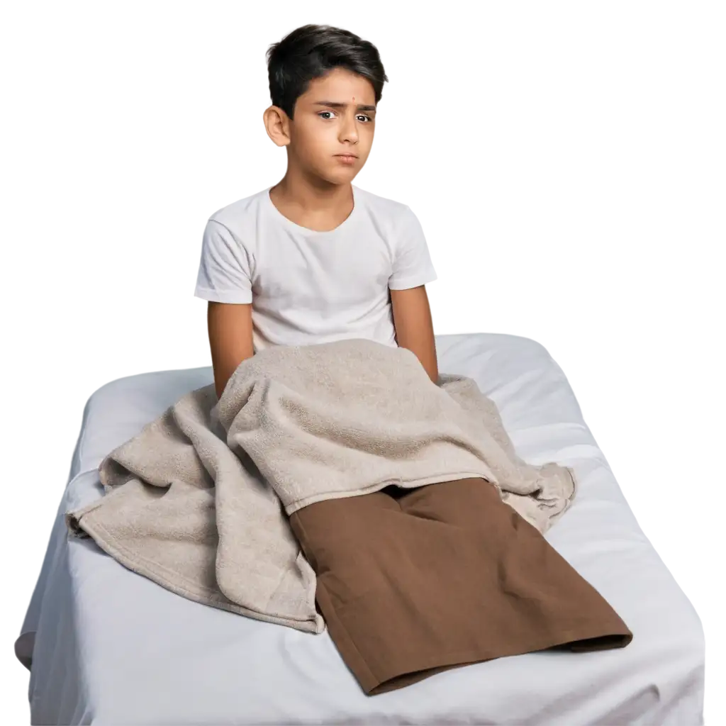 Realistic-PNG-Image-of-a-Sick-13YearPNG-Image-Usage-ScenariosOld-Indian-Boy-Sitting-on-a-Bed-with-Natural-Lighting