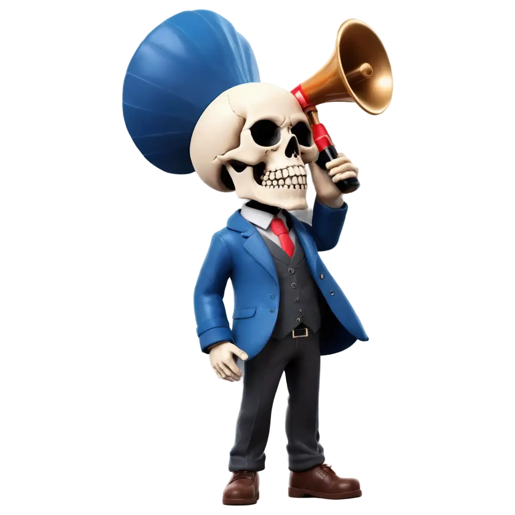 Skull-Wearing-Blue-Coat-and-Carrying-a-Speaker-PNG-Image-for-Creative-Use