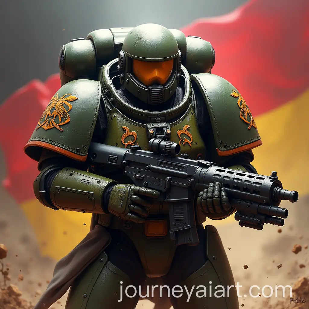 Space-Marine-Bolter-Action-with-German-Flag-Background