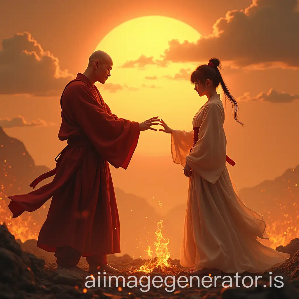 Shaolin-Monk-SparAI-Image-Prompt-Expansioning-Defeated-Enemy-Leader-at-Sunrise-with-Sakura-Standing-Beside-Him