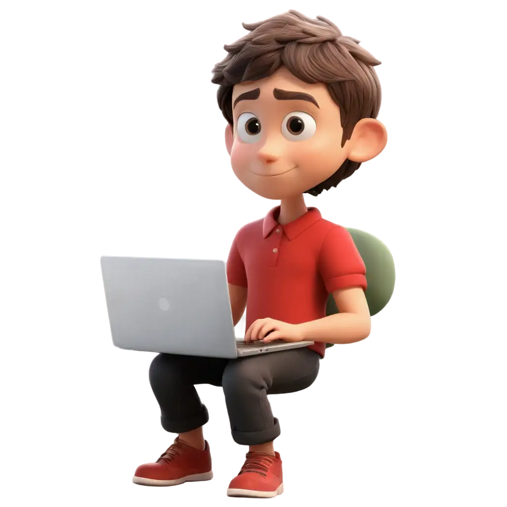 3D-Cartoon-of-a-Boy-Using-Laptop-in-Red-Shirt-HighQuality-PNG-Image