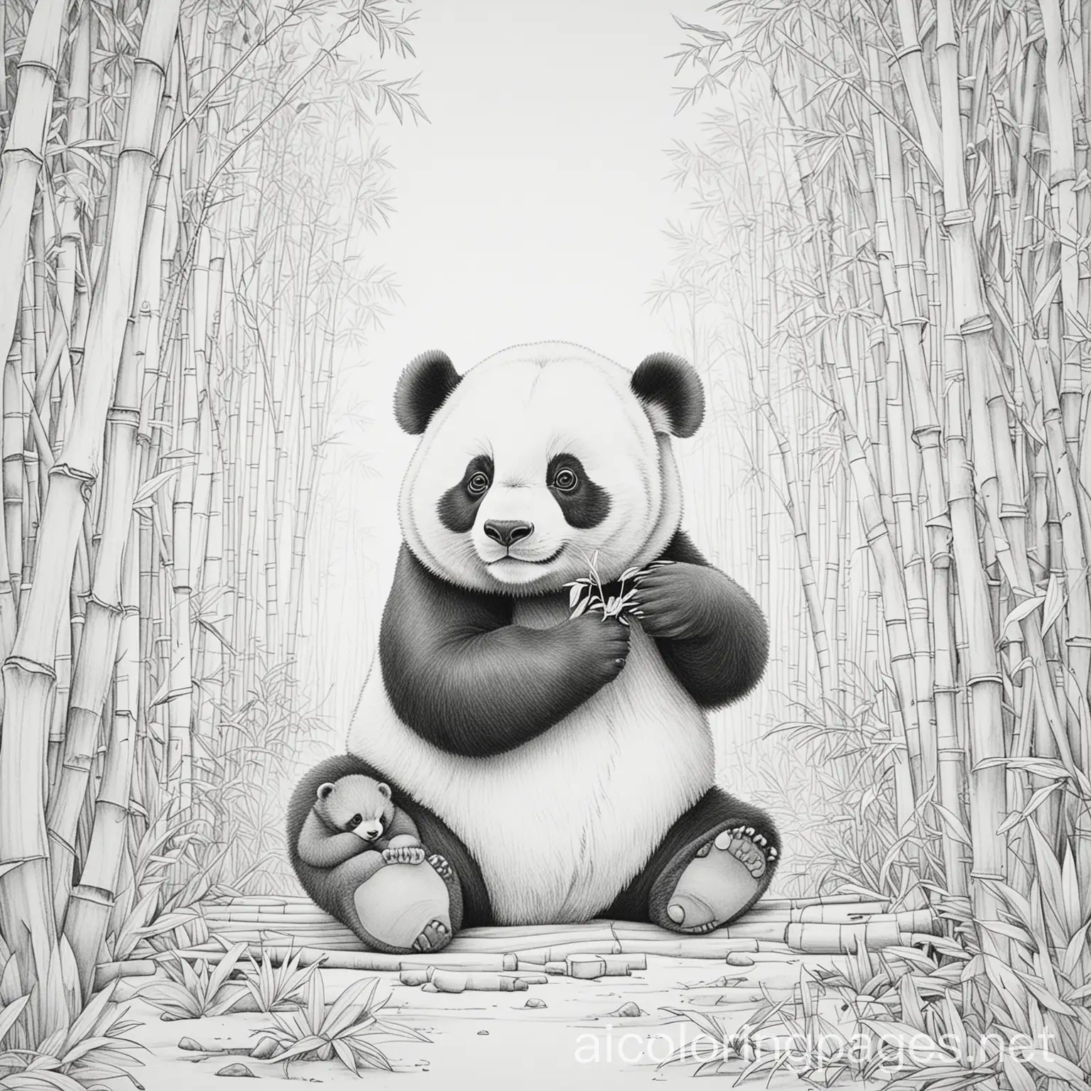 Panda-and-Cub-in-Bamboo-Grove-Coloring-Page