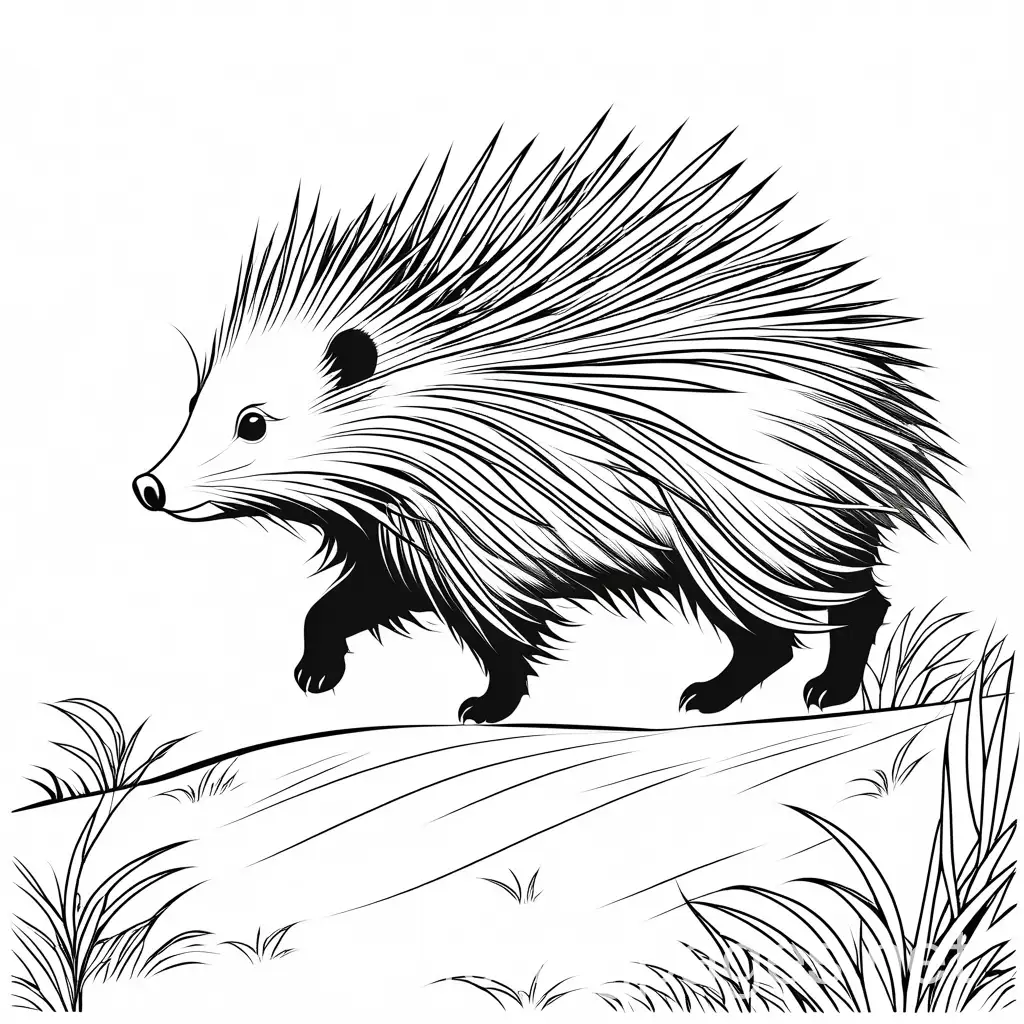 Cape-Porcupine-Running-in-Savannah-Coloring-Page