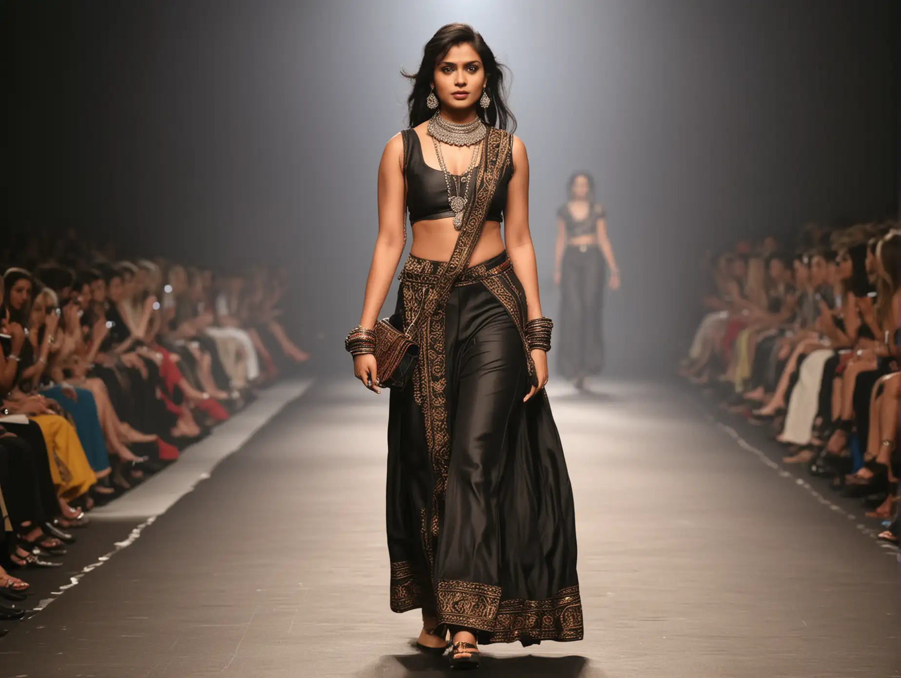 Confident-Indian-Woman-in-Trendy-IndoWestern-Fashion-on-Runway