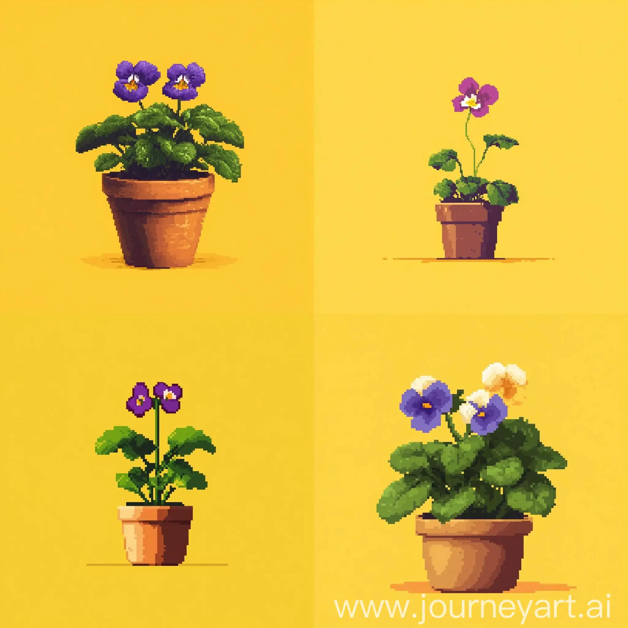 Minimalist-Pixel-Art-Viola-Plant-on-Yellow-Background