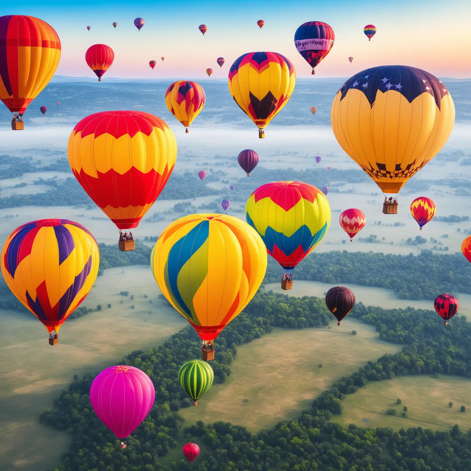 Vibrant Hot Air Balloons Floating in Clear Blue Sky