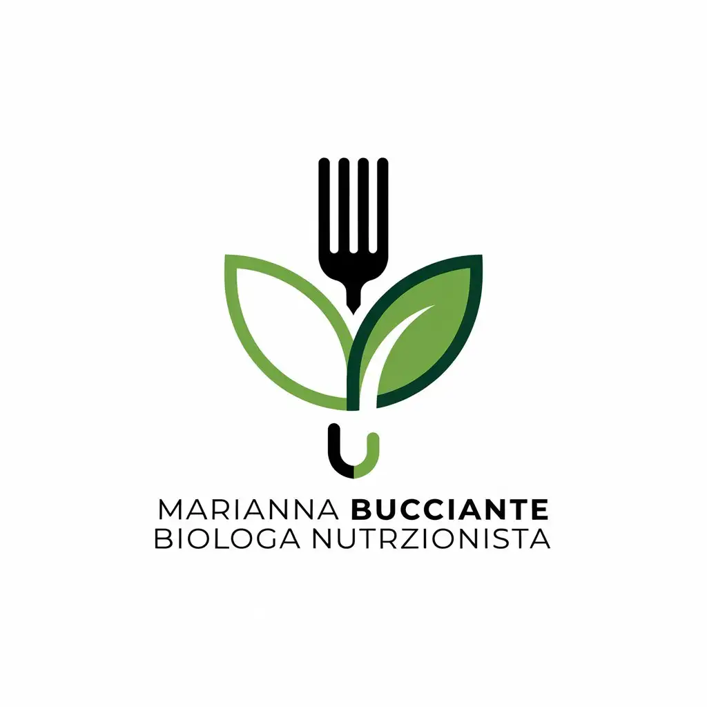 LOGO-Design-for-Marianna-Bucciante-Biologa-Nutrizionista-Fork-and-Leaf-Symbol-in-Education-Industry