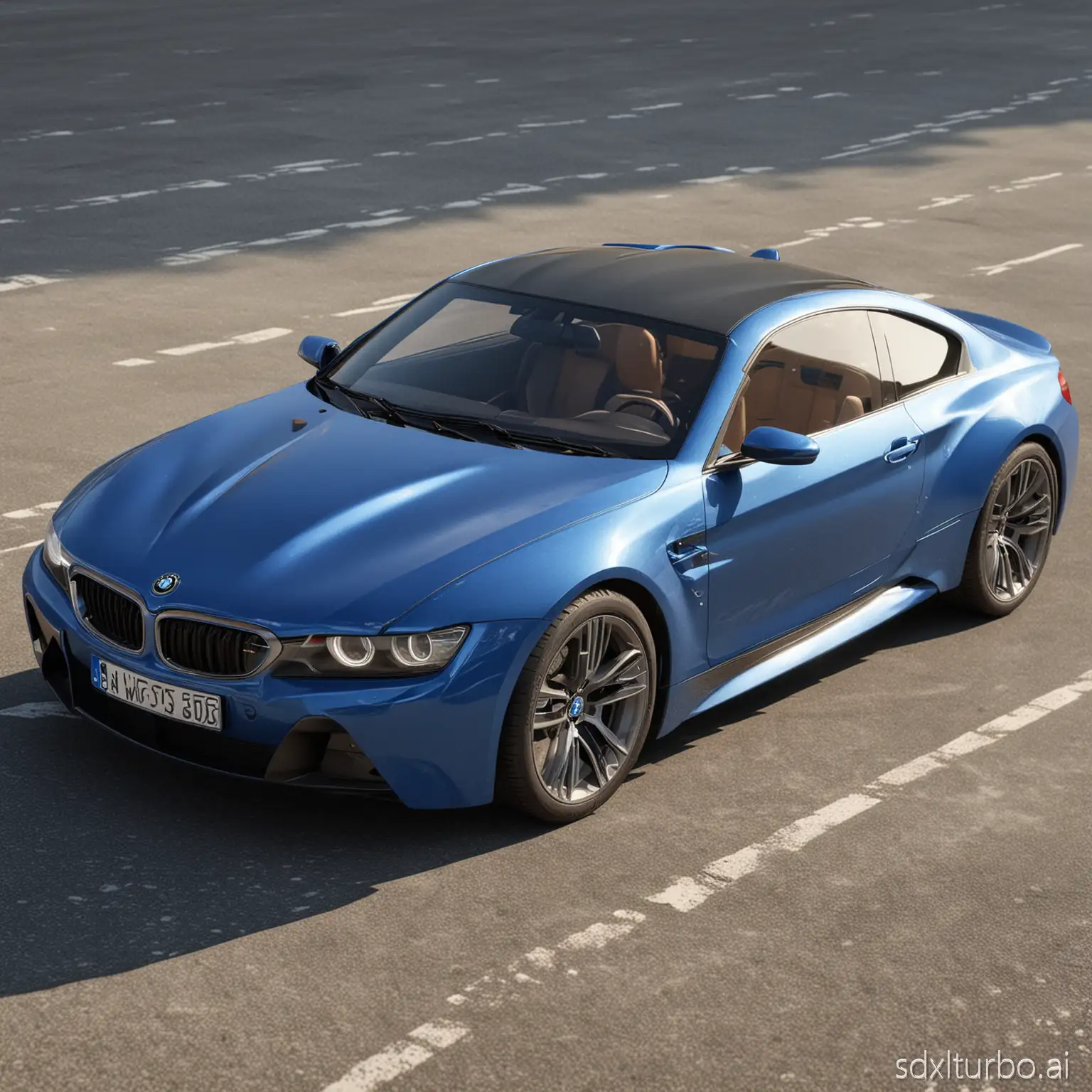 A realistic image of a BMW blue car