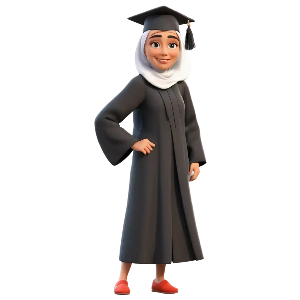 Realistic-3D-Caricature-PNG-of-a-Woman-in-Hijab-and-Graduation-Gown