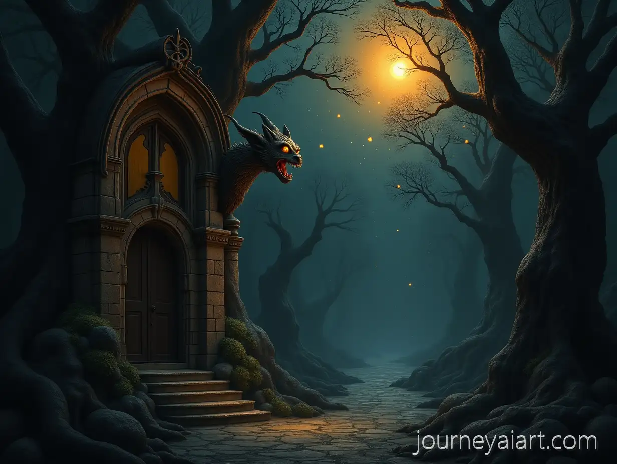 Gargoyles-and-LuminousDemon-wonder-coexistence-Creatures-in-an-Enchanted-Forest-at-Twilight