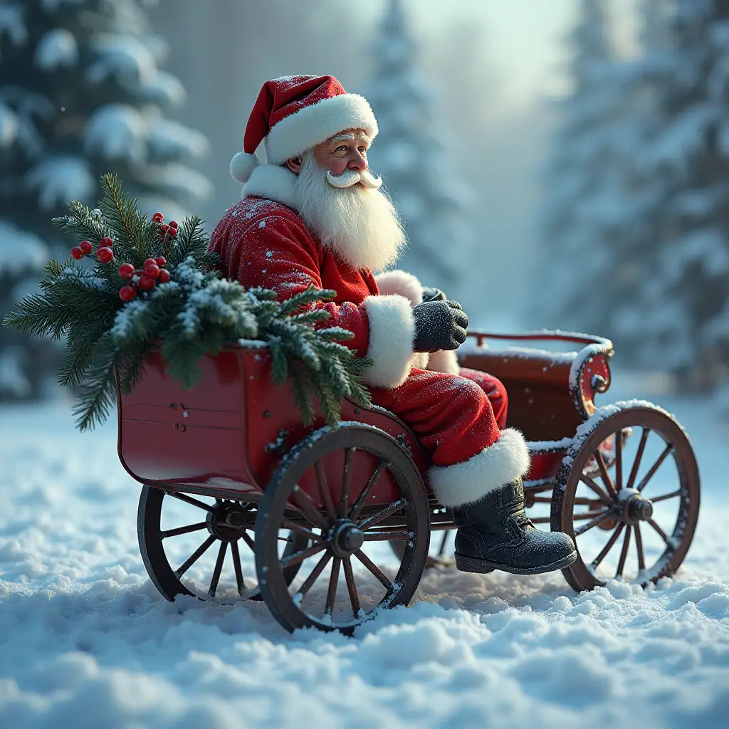 Father Christmas in a carriage in the snow