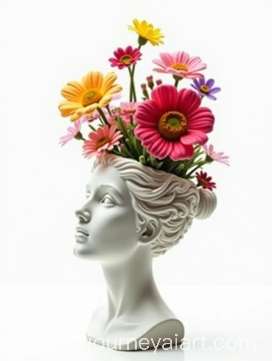Human-Head-Statue-with-Vibrant-Flowers-Blooming-from-It