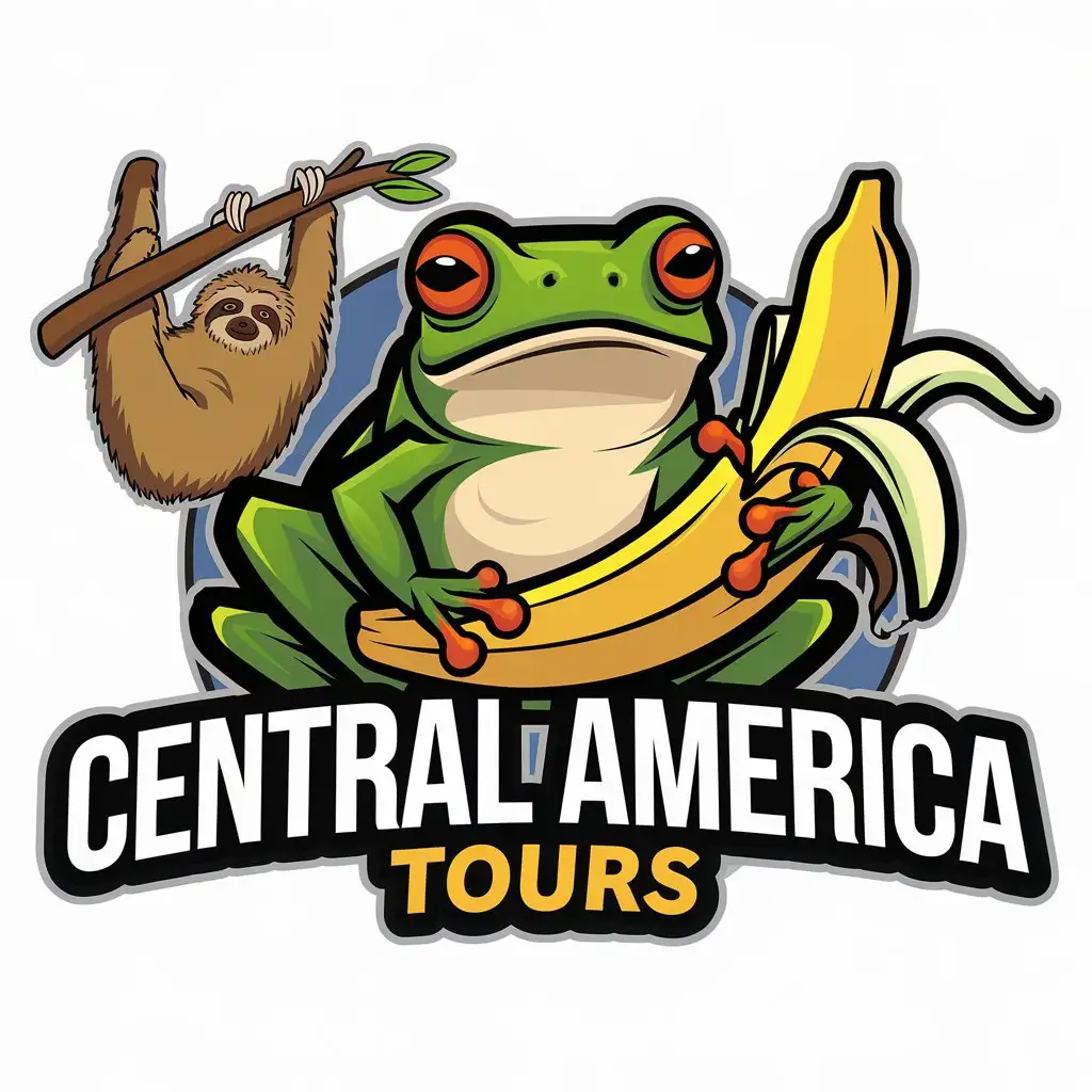 LOGO Design for Central America Tours Costa Rican Frog Sloth and Travel Industry Theme