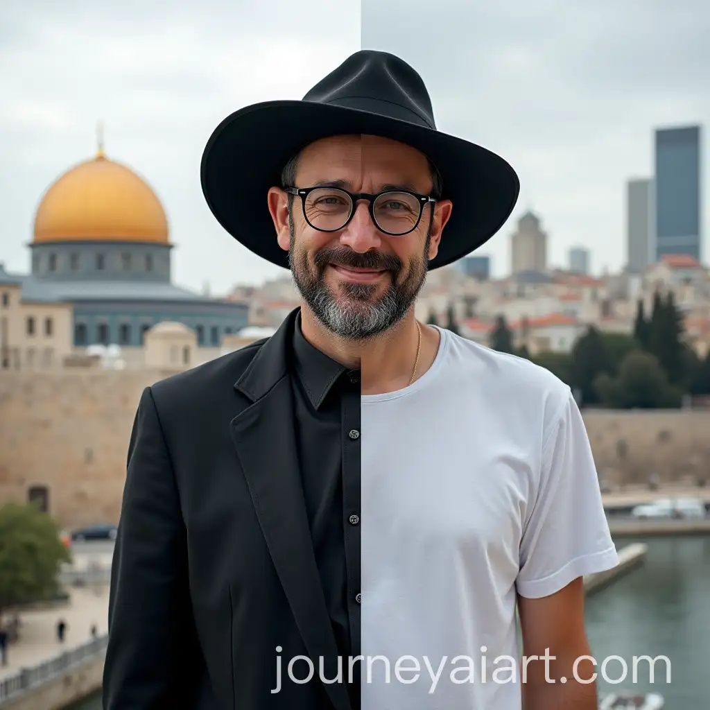 Man-Split-into-Two-Worlds-Jewish-Religious-Clothing-and-Modern-Casual-Style