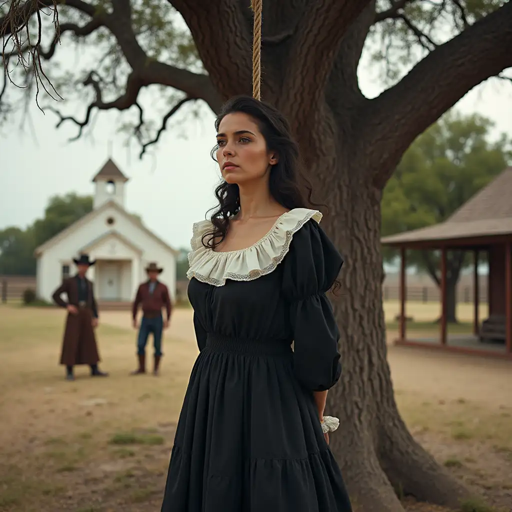 Western Woman Hanging from Tree in 1800s Texas Village