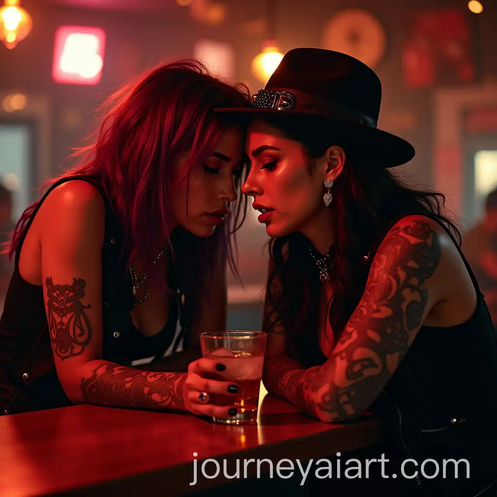Intense-Conversation-Between-Girl-Rockers-in-Urban-Bar-Scene