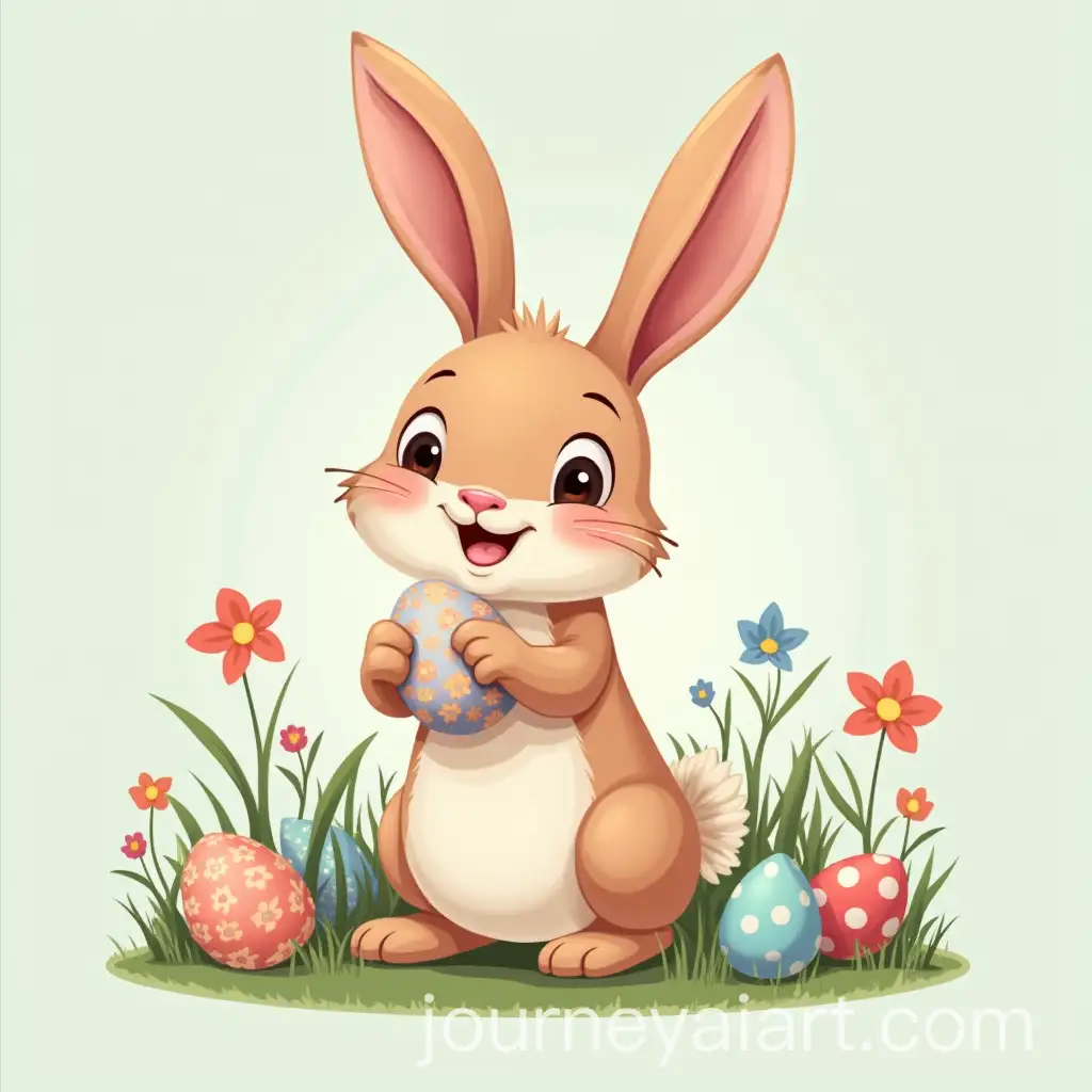 Easter-Rabbit-with-Colorful-Eggs-in-Spring-Meadow