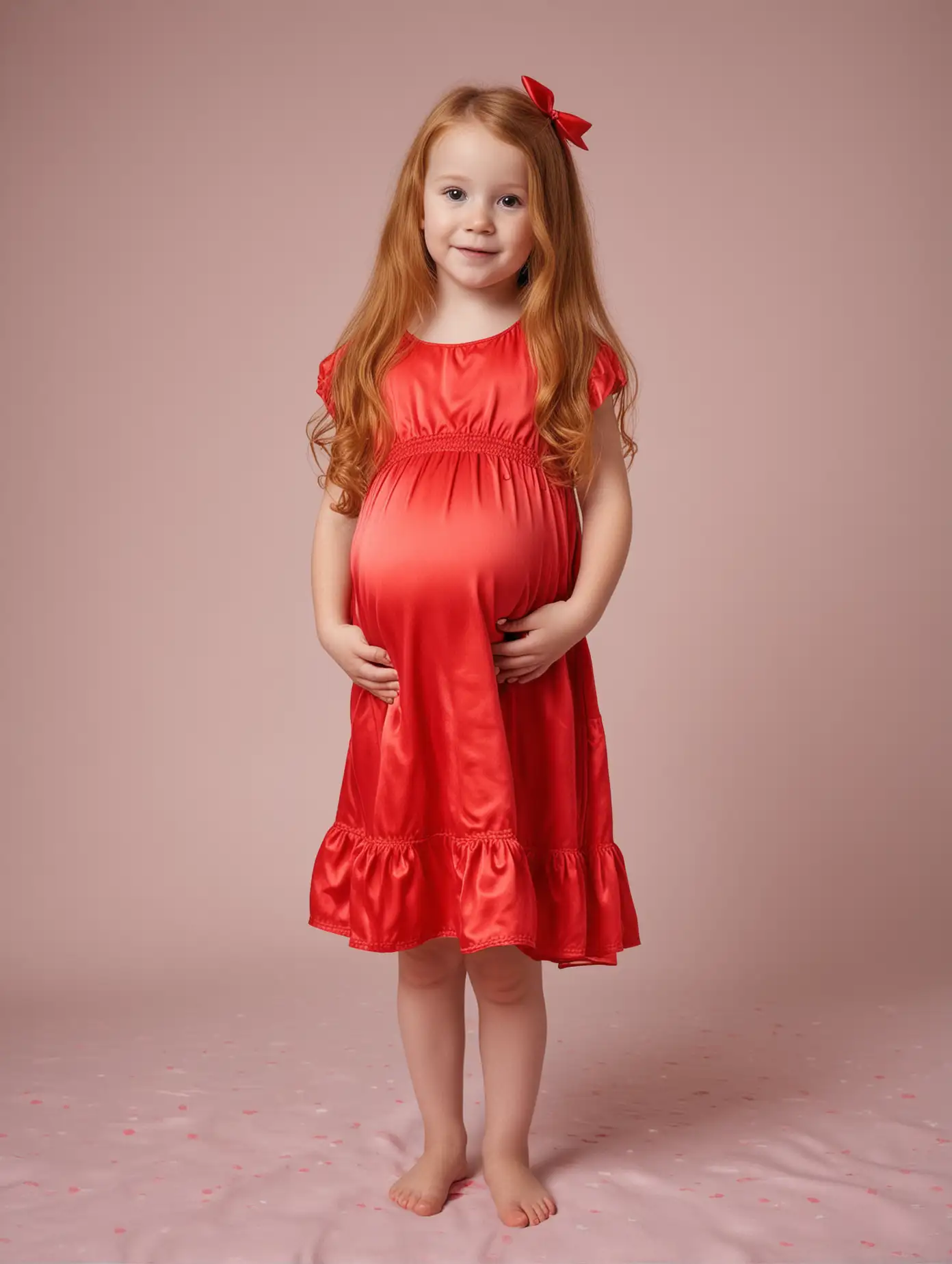 Young-Girl-with-Long-Ginger-Hair-and-Pregnant-Mother-in-Red-Silk-Nightie