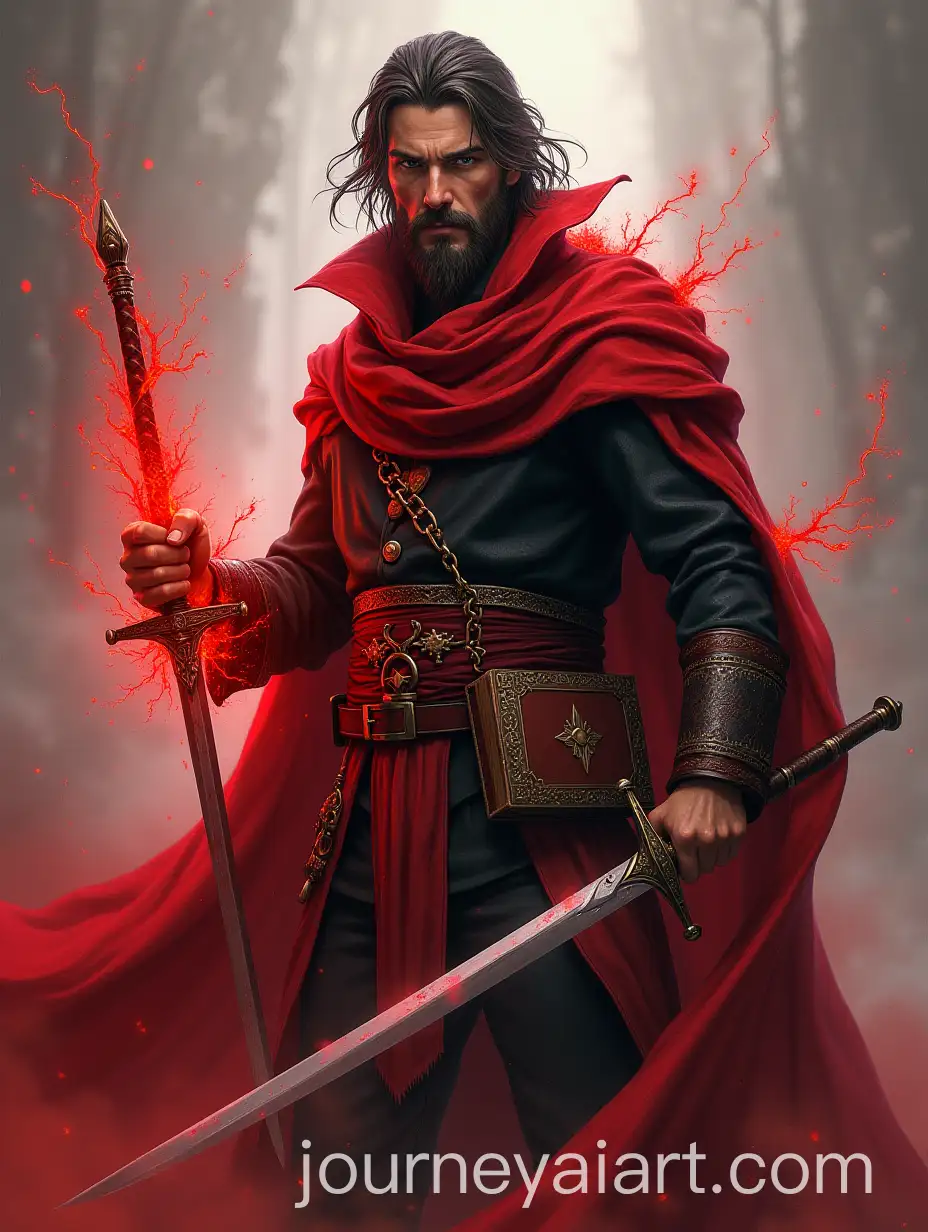 Fantasy-Male-Warlock-with-Rapier-and-Crimson-Magic-Splash-Art