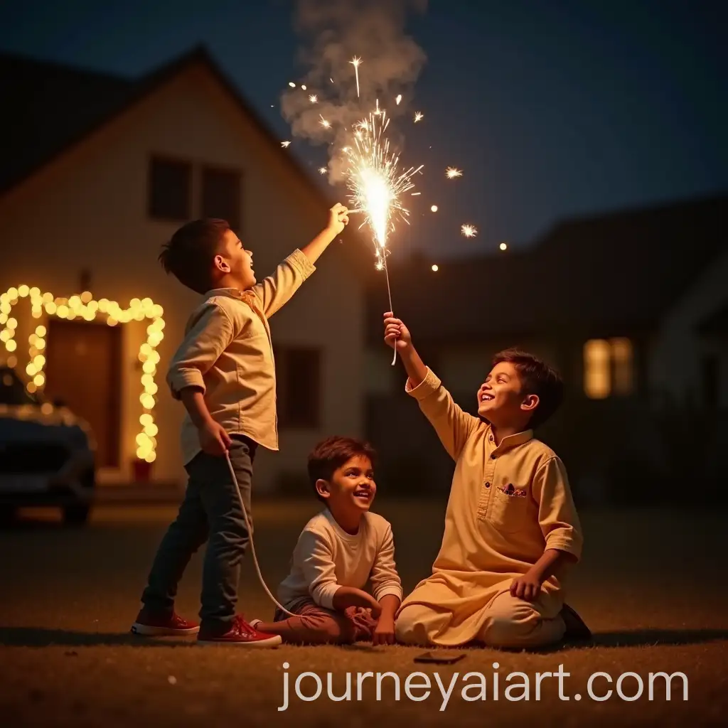 Indian-Family-Joyfully-Celebrating-Diwali-with-Sparklers-at-Night
