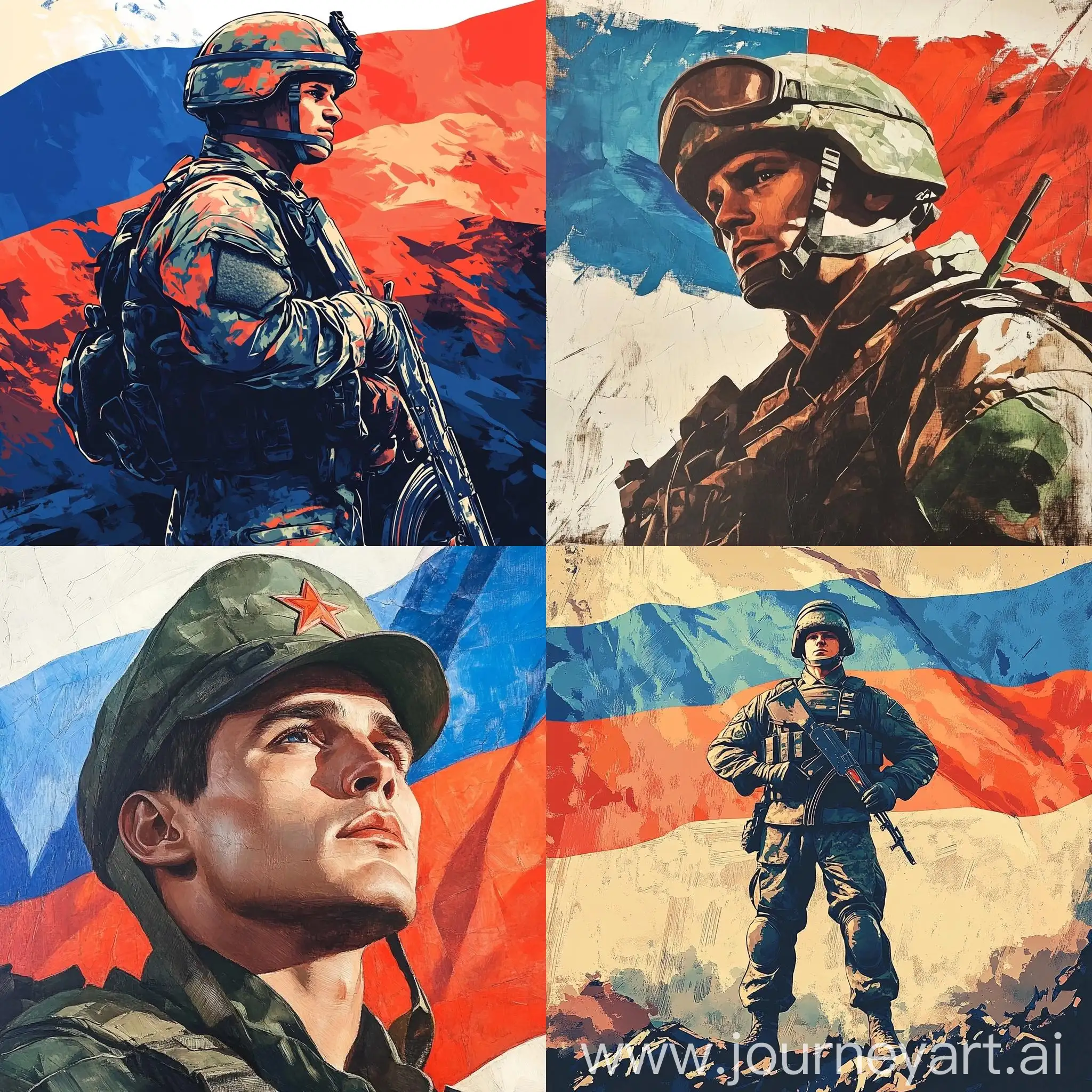 Patriotic-Poster-Featuring-Russian-Soldier-and-Flag