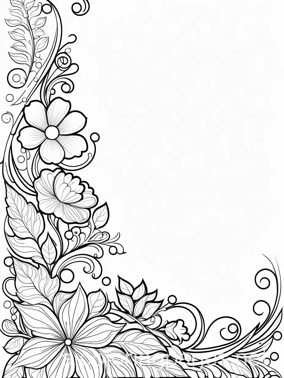 Floral-Corner-Design-Coloring-Page-Black-and-White-Line-Art