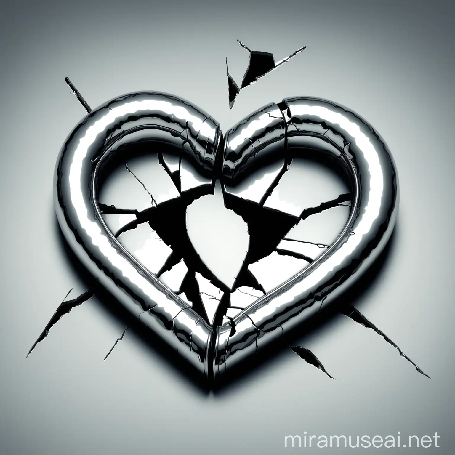 Shattered Chrome Heart in Abstract Artistic Composition