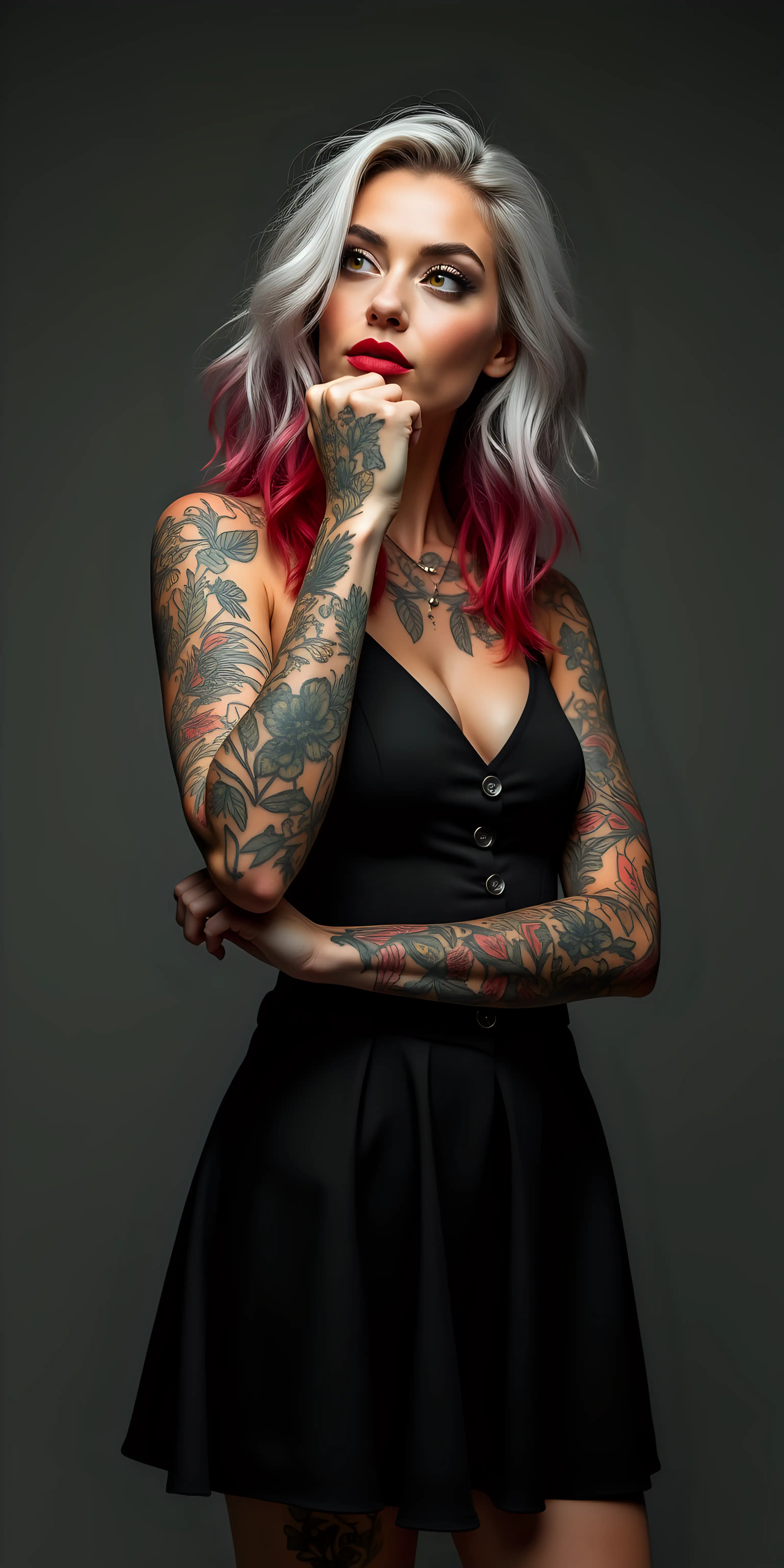 Photorealistic Portrait of a Fit 40YearOld Woman with Colorful Tattoos