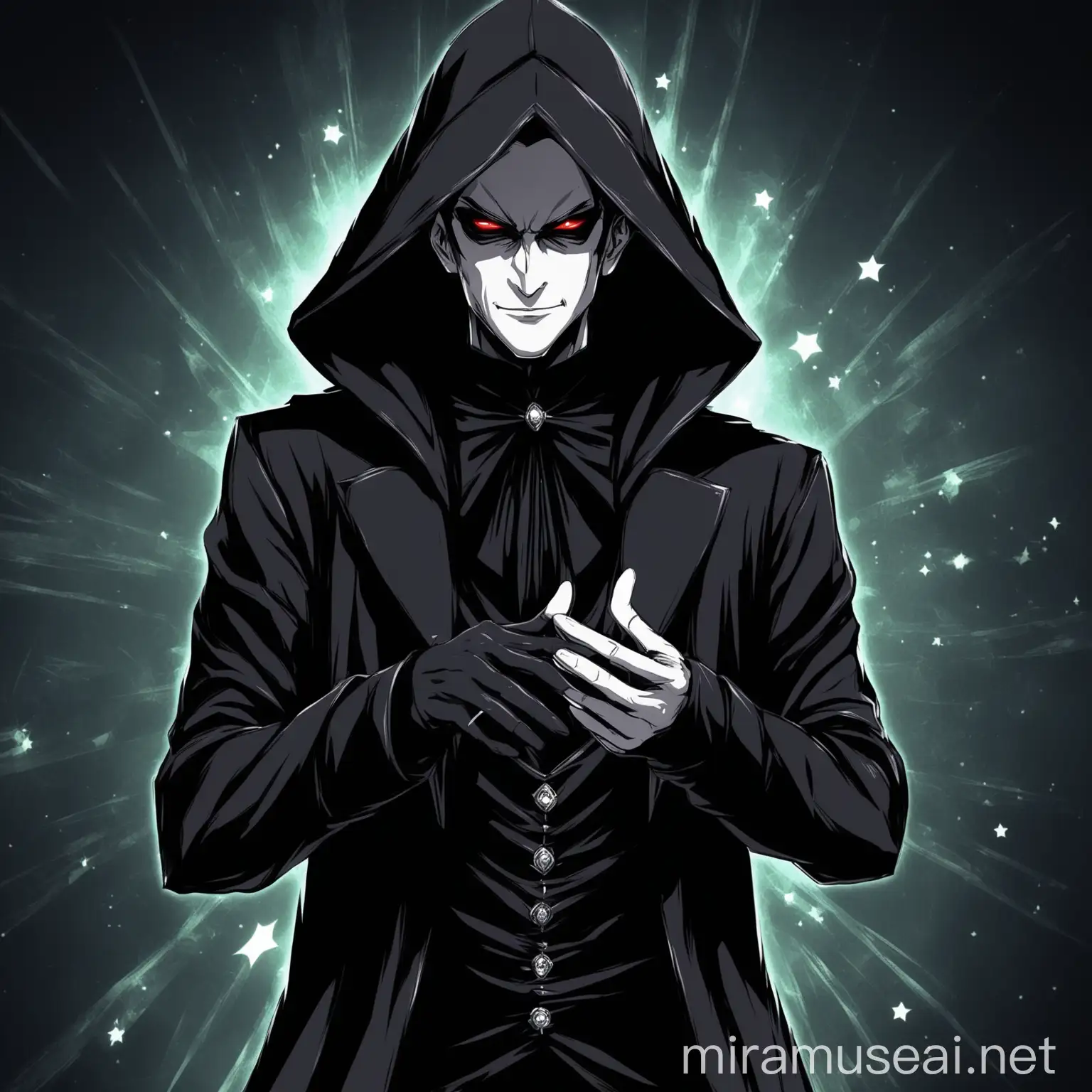 Mysterious Hooded Magician in Anime Style