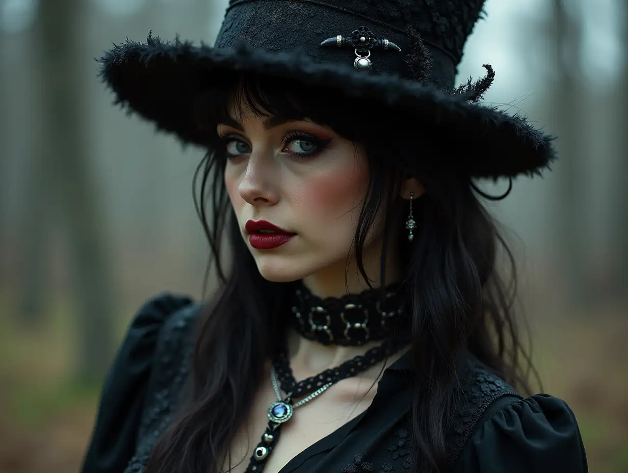 A female figure representing the trickster archetype and wearing gothic modern fashion