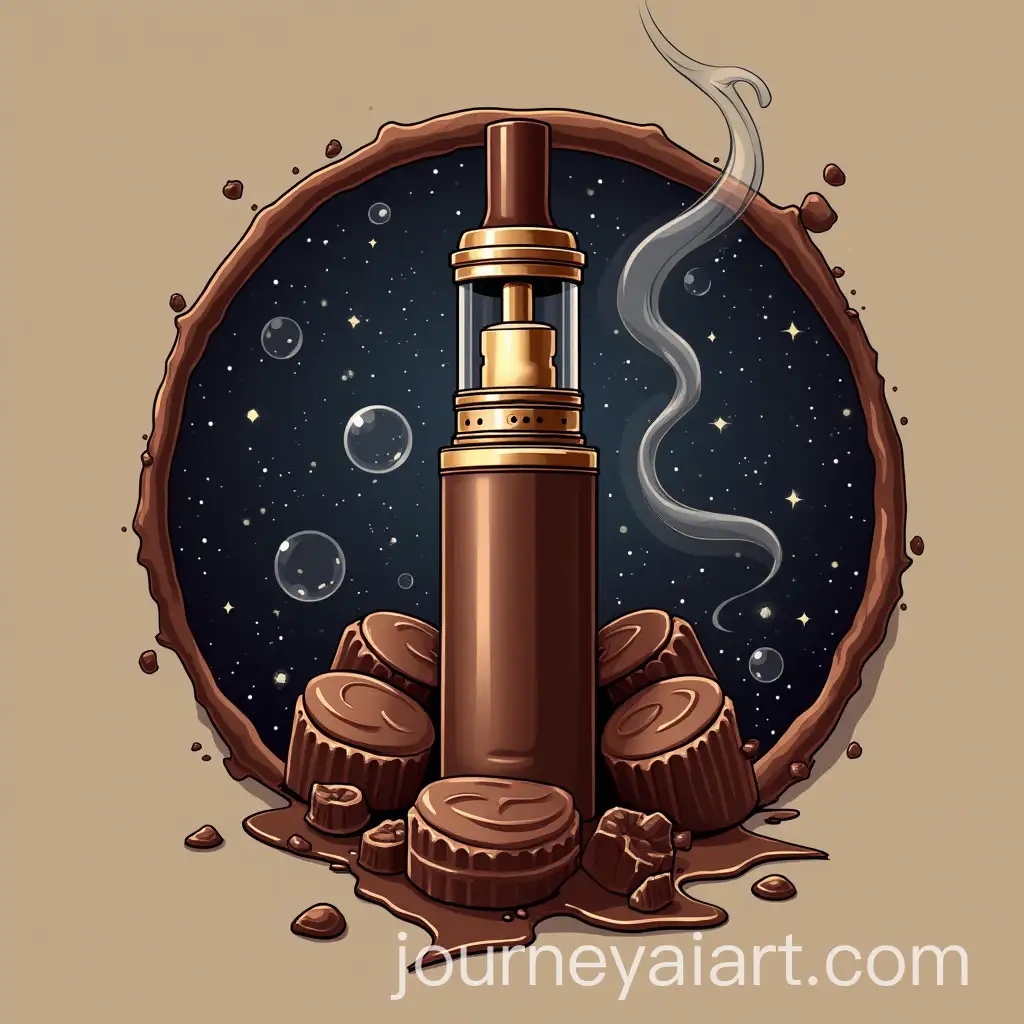 Vape-Shop-Logo-Featuring-Electronic-Cigarette-Shaped-as-Chocolate-in-a-Cosmic-Setting