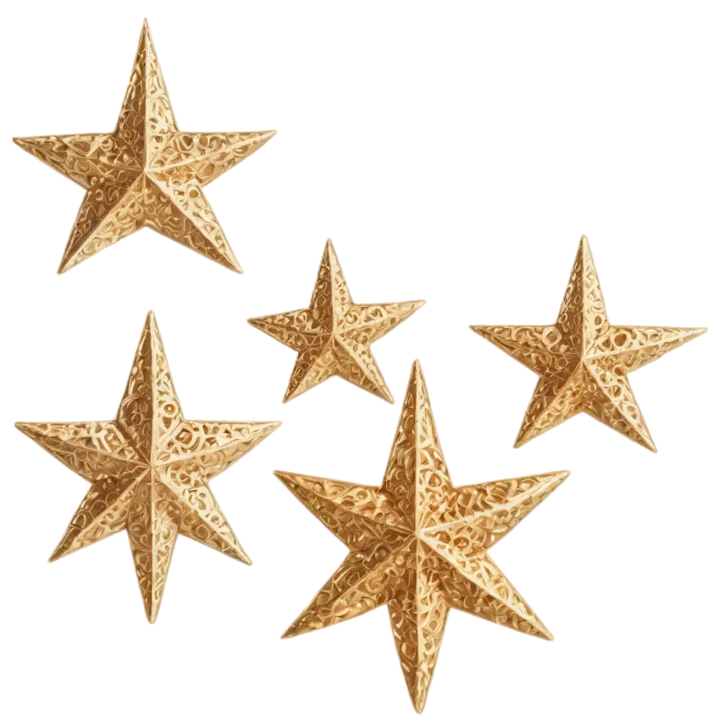 HighDetail-PNG-of-Golden-Stars-Christmas-Ornaments-and-Metallic-Decorations-with-Intricate-Patterns-and-Shiny-Textures