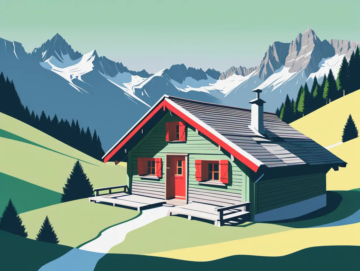 Charming-Alpine-Hut-Surrounded-by-Pastel-Mountains