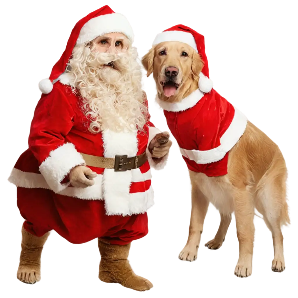 Two-Golden-Retrievers-Dressed-as-Santa-Claus-PNG-Image-for-Holiday-Cheer