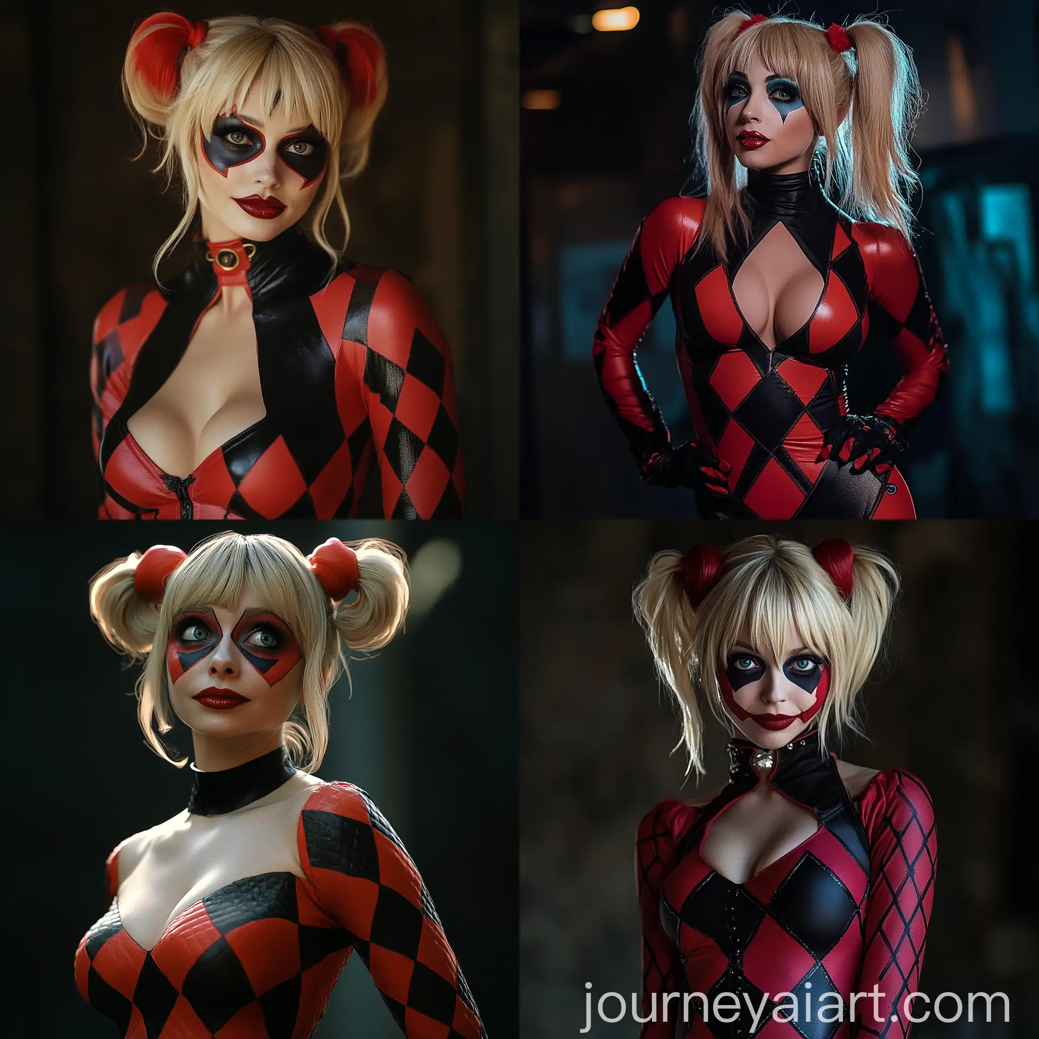 Tara-Strong-Cosplaying-as-Harley-Quinn-in-Red-and-Black-Bodysuit