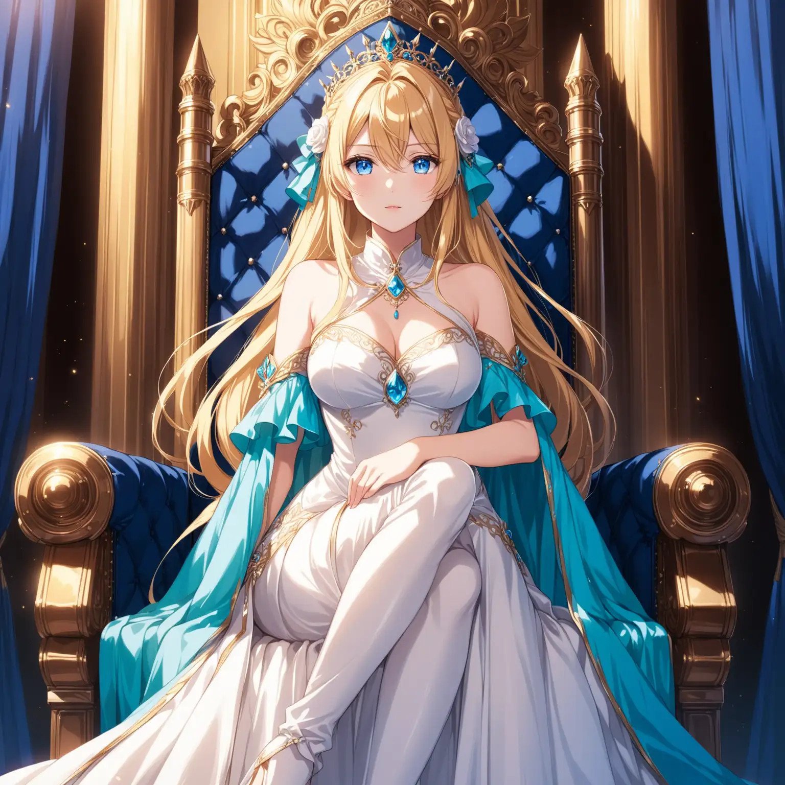 Elegant Blonde Anime Girl in Throne Room Portrait