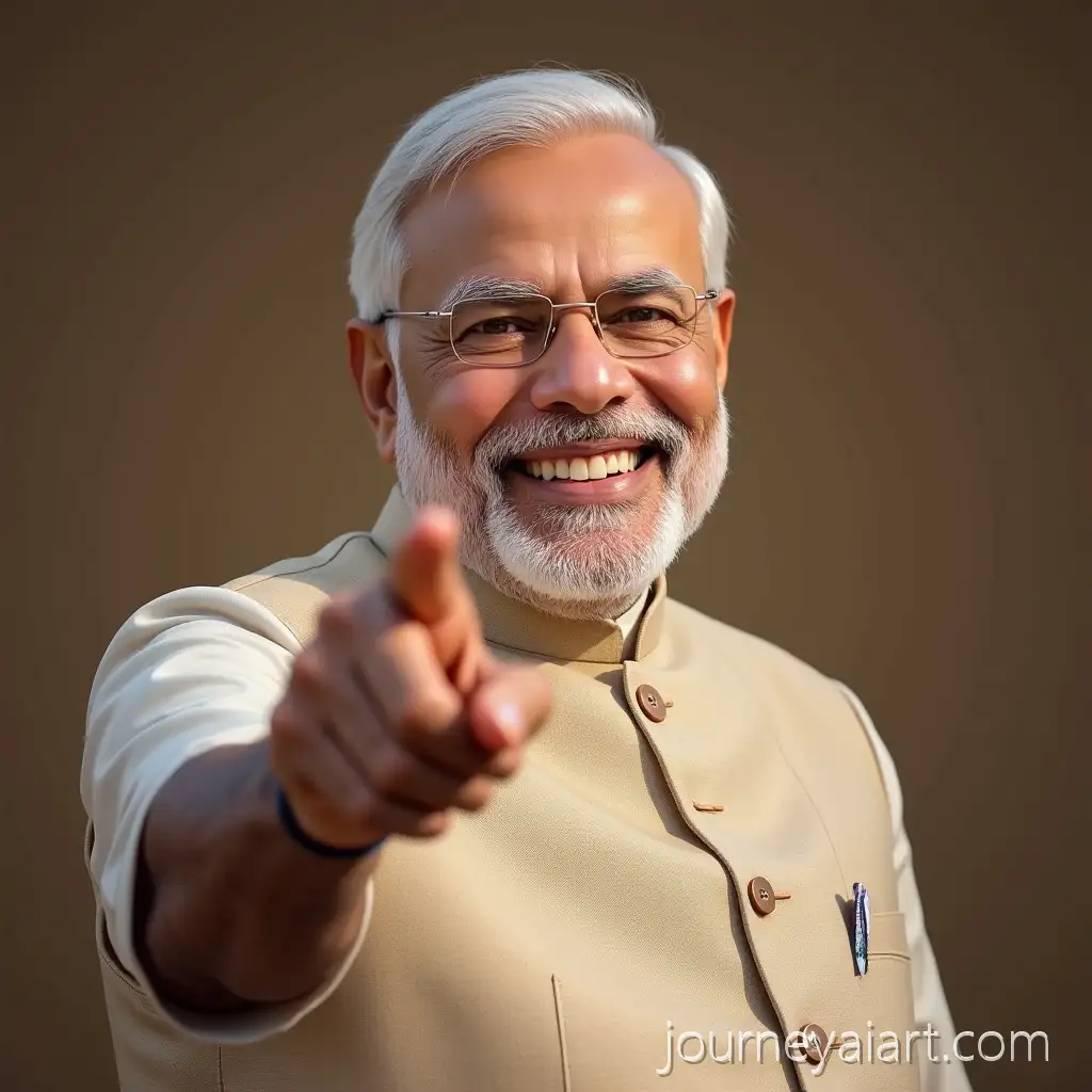 Indian-Prime-Minister-Narendra-Modi-Laughing-and-PointAI-Image-Prompt-Expansioning-Forward-in-Photorealistic-Style