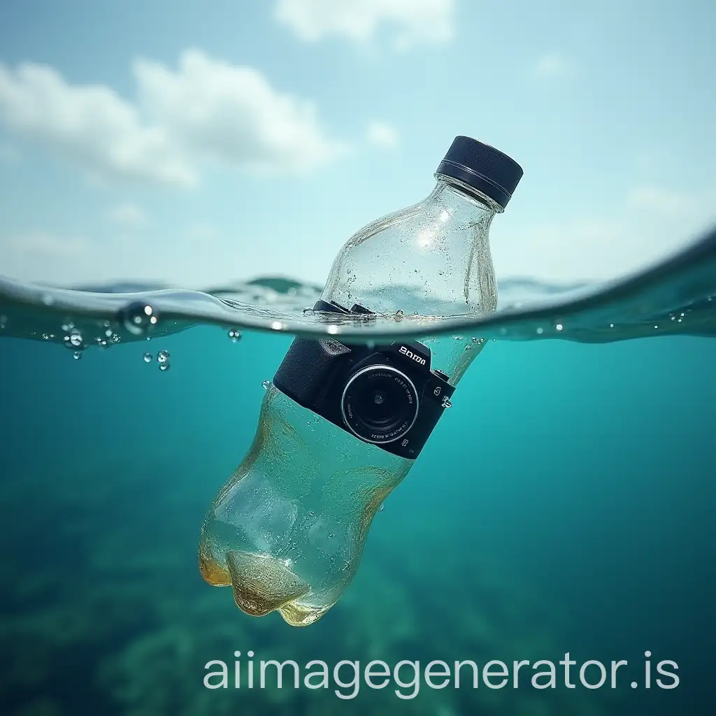 Camera-Emerging-from-Sea-Inside-a-Plastic-Bottle