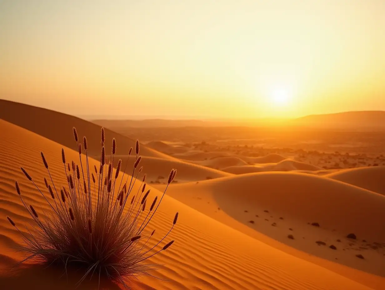 Golden-Desert-Landscape-with-Velvicsia-Plant-and-Rolling-Sand-Dunes