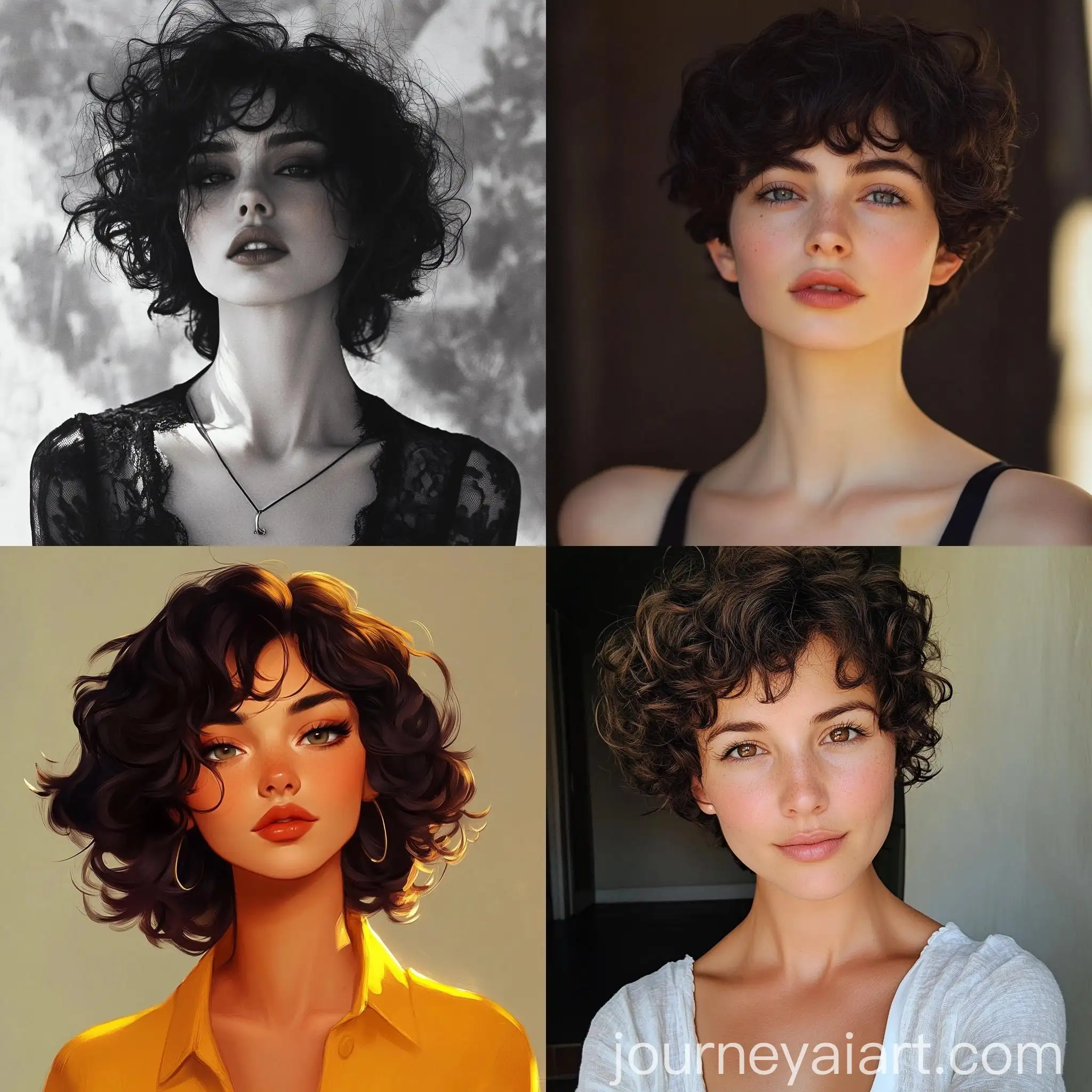 Mysterious-Woman-with-Short-Curly-Hair-Flirty-and-Elegant