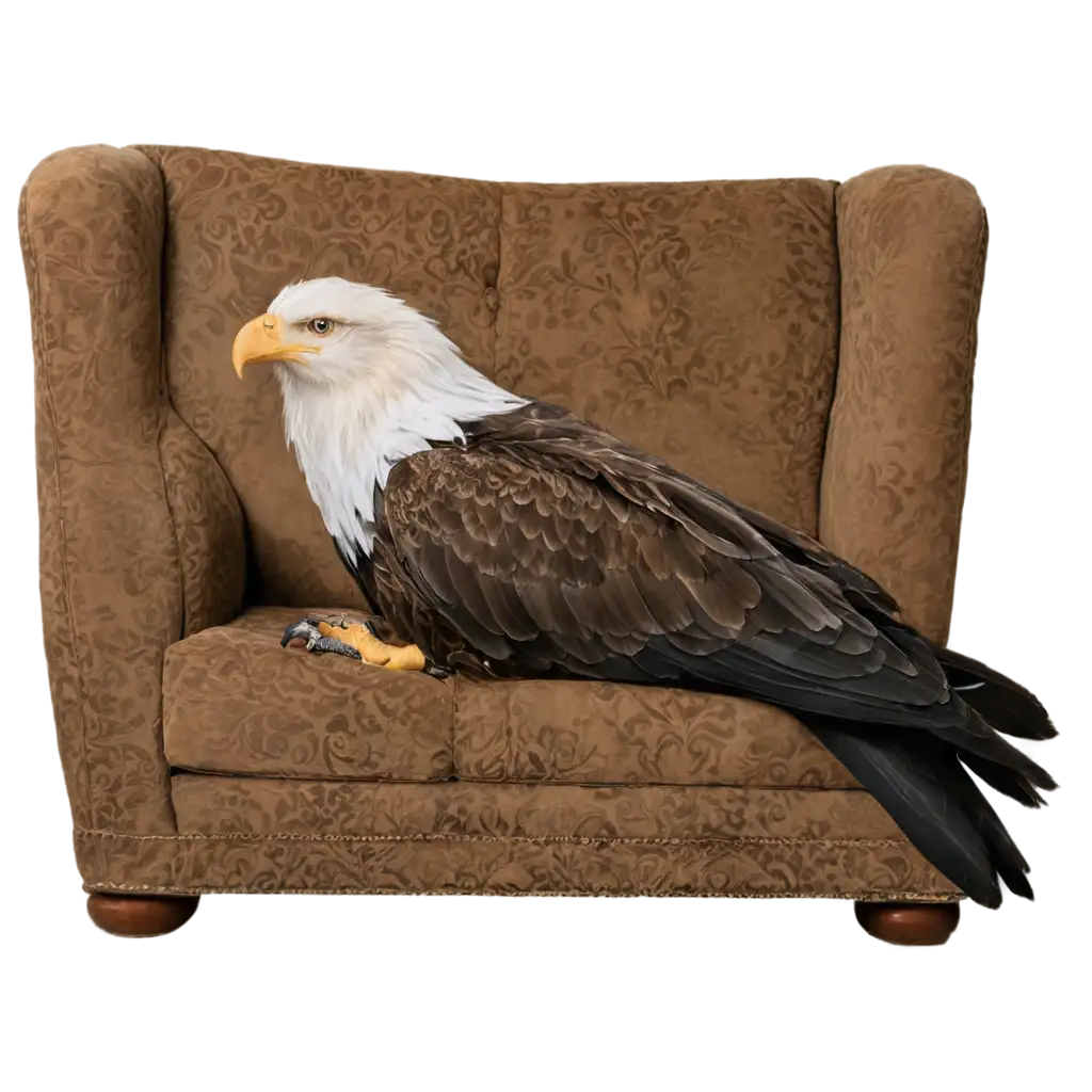 An eagle sleeping on a couch