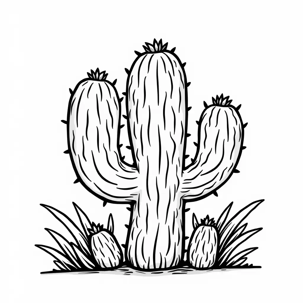 Stylish Black and White Cactus Meander Art Vector