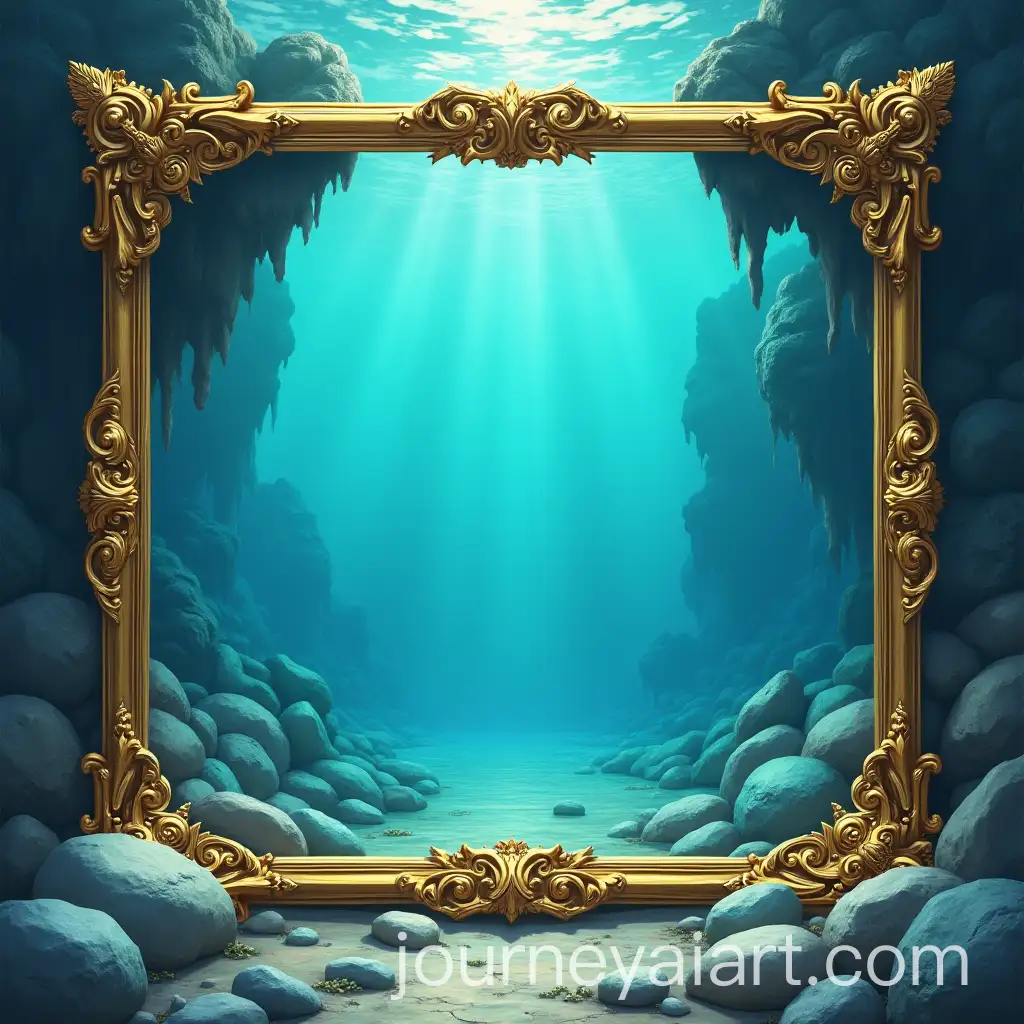 Majestic-Seabed-Fantasy-Art-with-Golden-Frame-and-Round-Stones