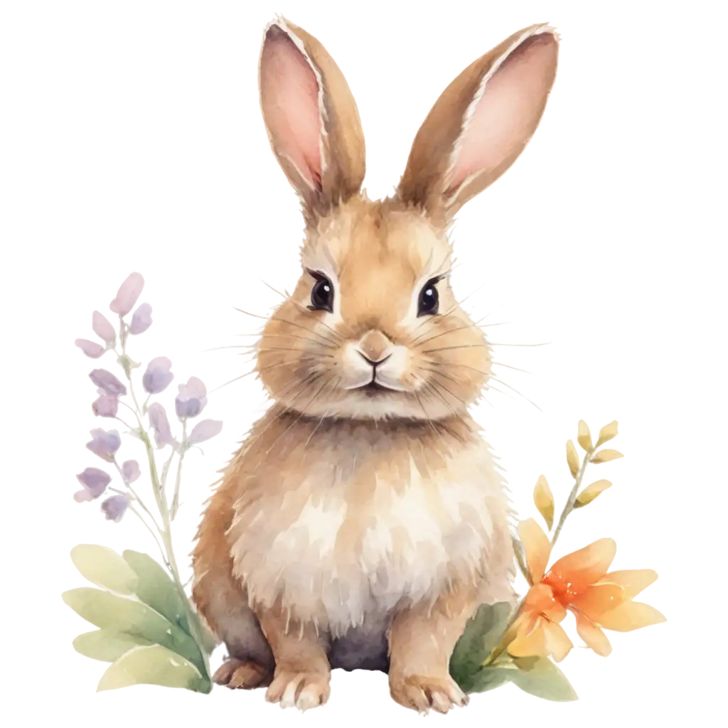 Cute-Watercolor-Bunny-Rabbit-with-Flowers-PNG-Image