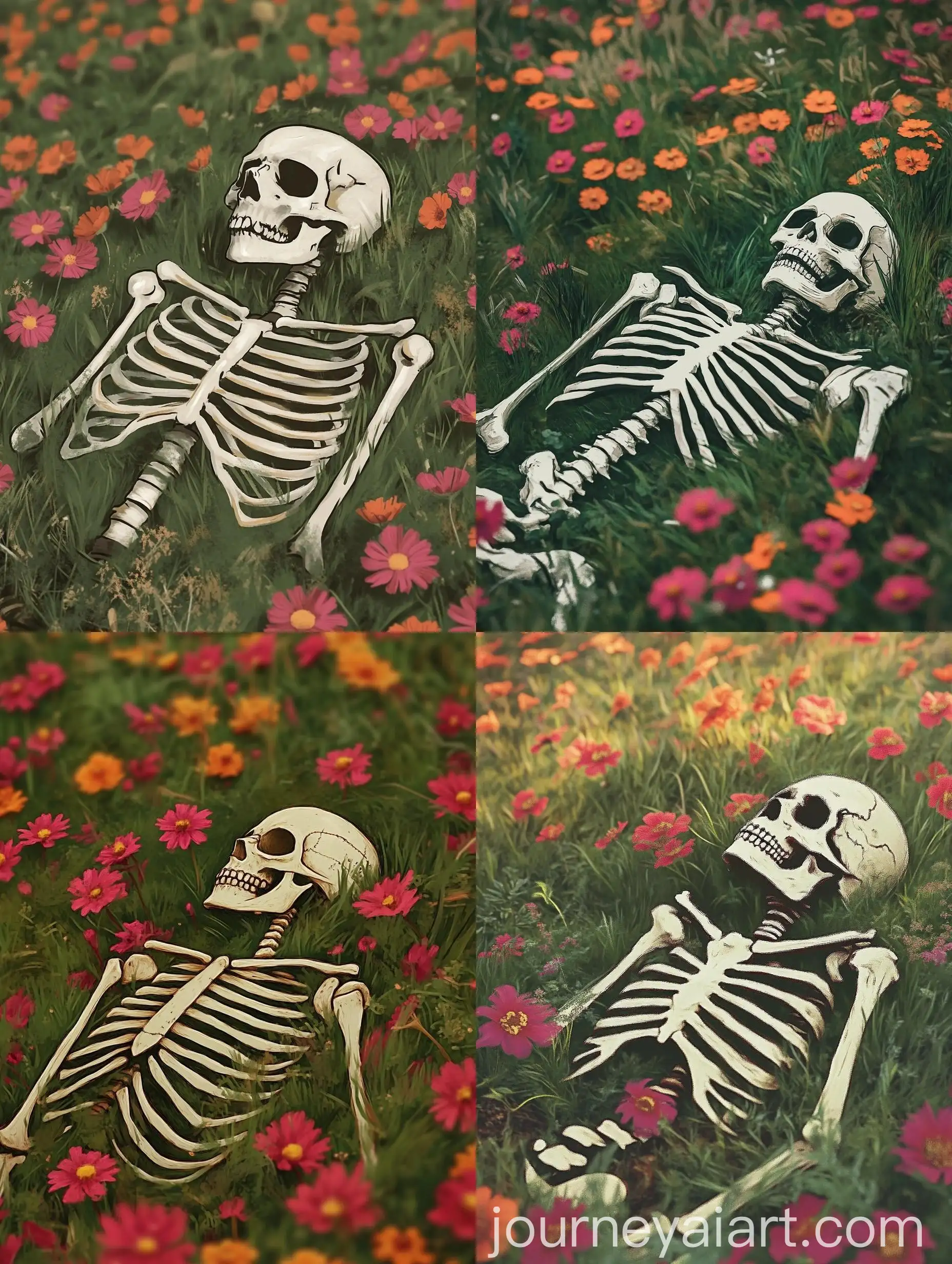 Harmony-of-Life-and-Death-Skeleton-Resting-Among-Blooming-Wildflowers
