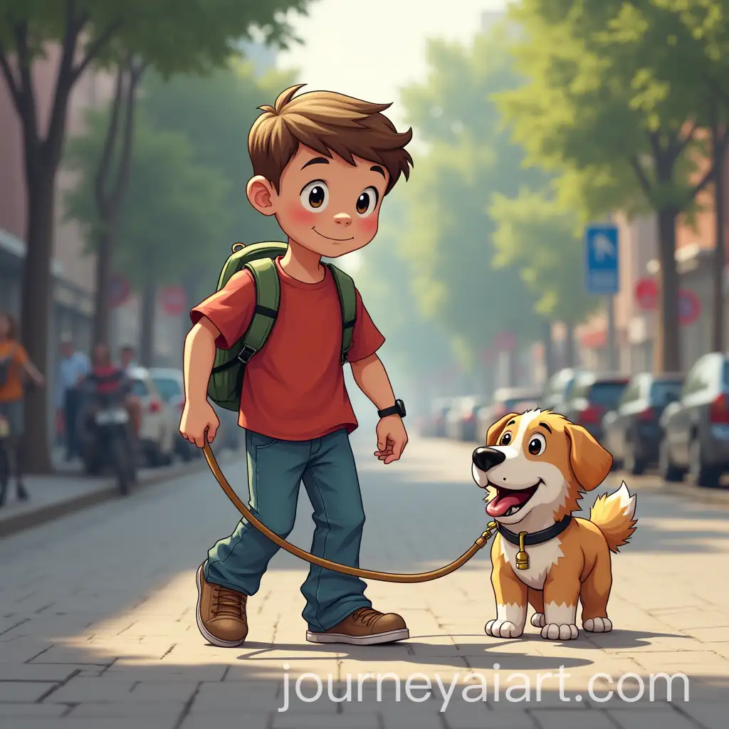 Boy-Walking-His-Dog-on-a-City-Street