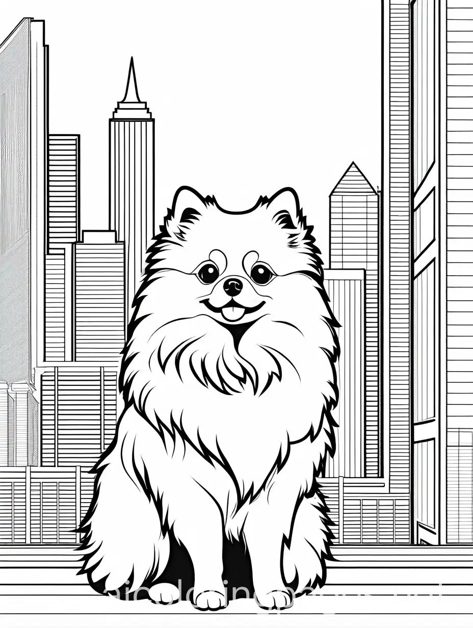 Pomeranian-Dog-Coloring-Page-for-Kids-in-a-City-Setting