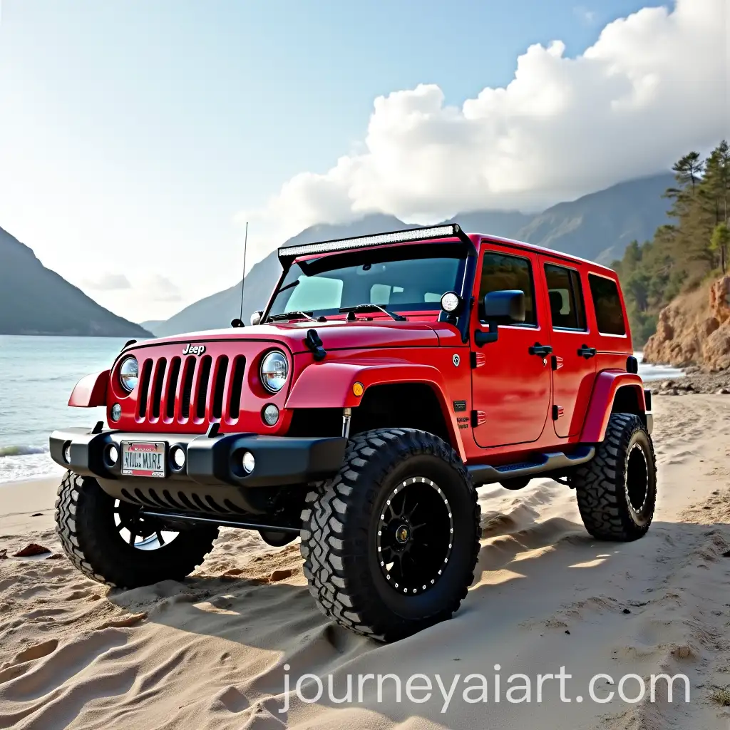 2015-Red-4Door-Jeep-JKU-on-the-Beach